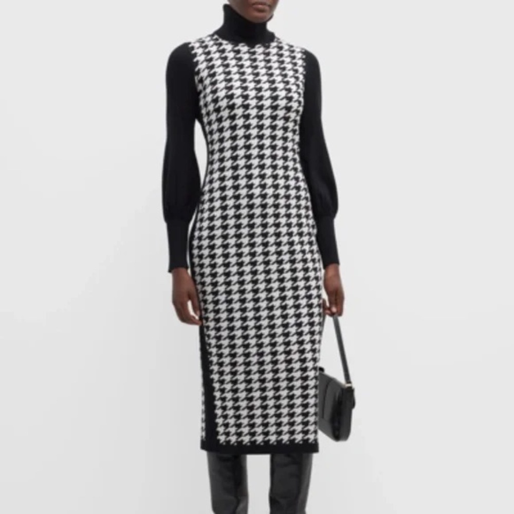 Toccin Houndstooth Turtleneck Midi Dress, Size S